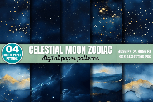 Download Celestial Moon Zodiac Digital Pattern 3 - Pattern Collection