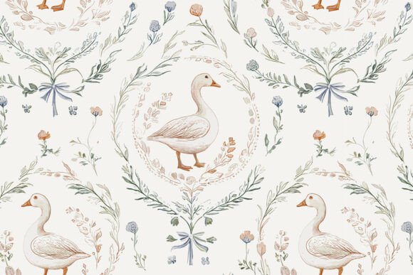 Download Romantic Rococo Goose Seamless Pattern - Pattern Collection