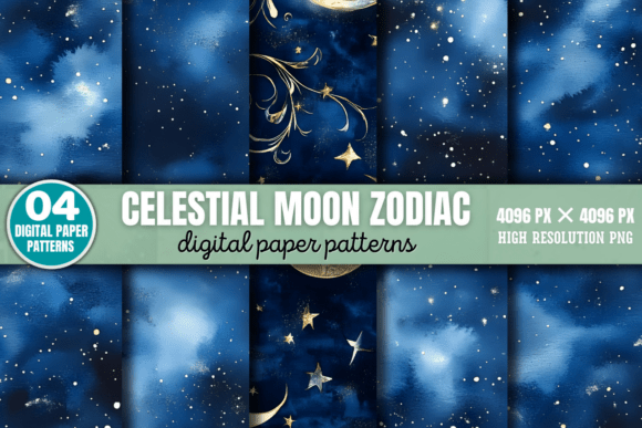 Download Celestial Moon Zodiac Digital Pattern 2 - Pattern Collection