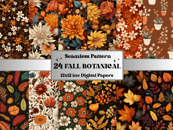 Download Fall Botanical Pattern Digital Paper - Pattern Collection