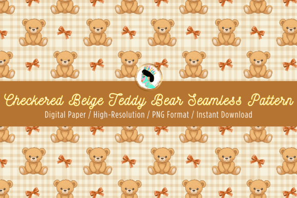 Download Gingham Beige Bear Bow Seamless Pattern - Pattern Collection