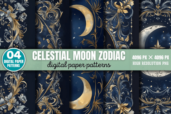 Download Celestial Moon Zodiac Digital Pattern 1 - Pattern Collection