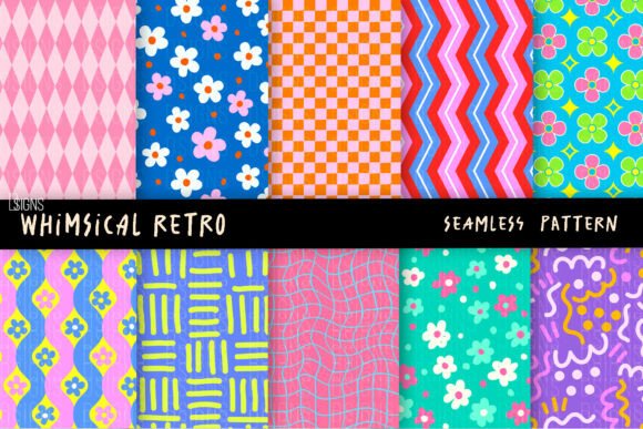 Download Whimsical Retro Seamless Pattern Bundle - Pattern Collection