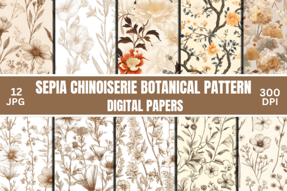 Download Sepia Chinoiserie Botanical Pattern - Pattern Collection