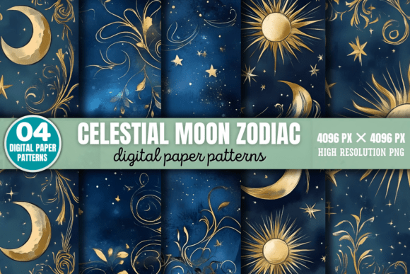 Download Celestial Moon Zodiac Digital Pattern 4 - Pattern Collection