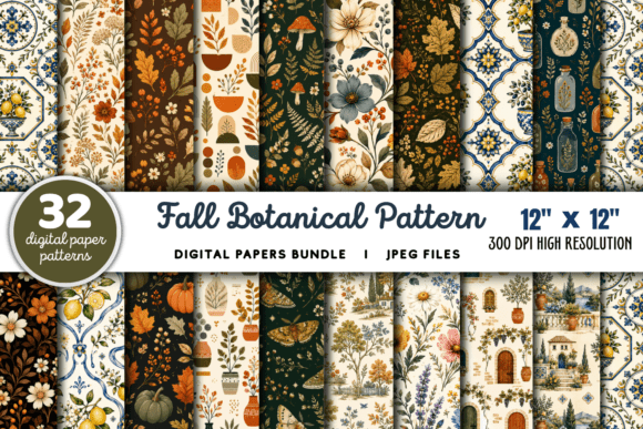 Download Fall Botanical Pattern Digital Papers - Pattern Collection