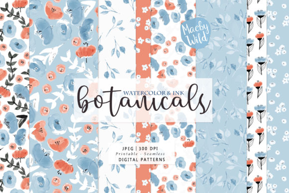 Download Watercolor and Ink Botanical Pattern - Pattern Collection